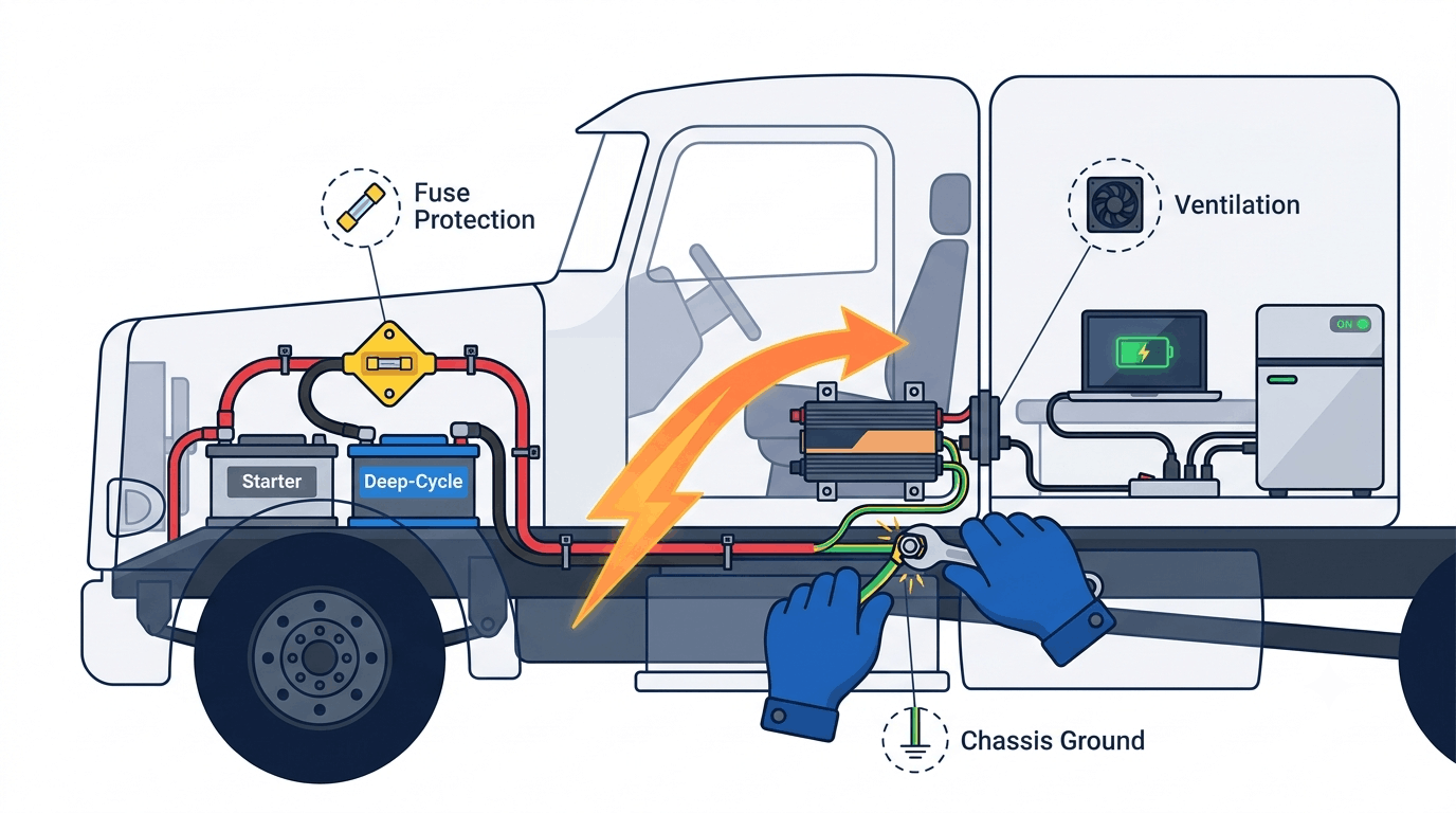 how to install a power inverter in a semi truck